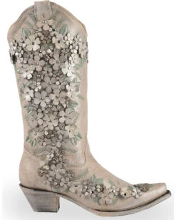 Corral Women's Floral Overlay Embroidered Stud And Crystals Western Boots - Snip Toe