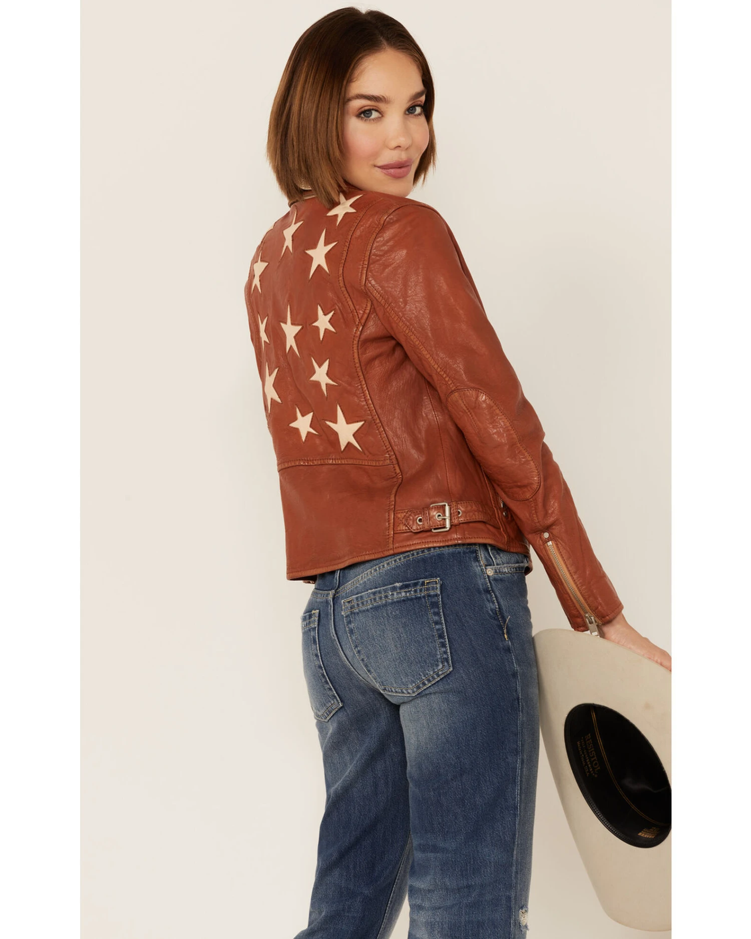 Mauritius Women's Star Leather Jacket - Image 3