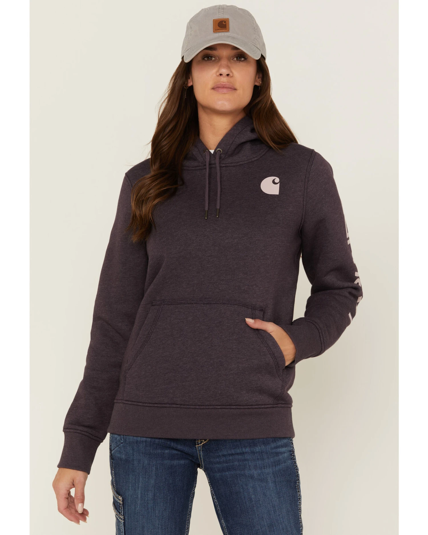 Carhartt Women's Gray Relaxed Midweight Logo Sleeve Graphic Hooded Sweatshirt - Image 3