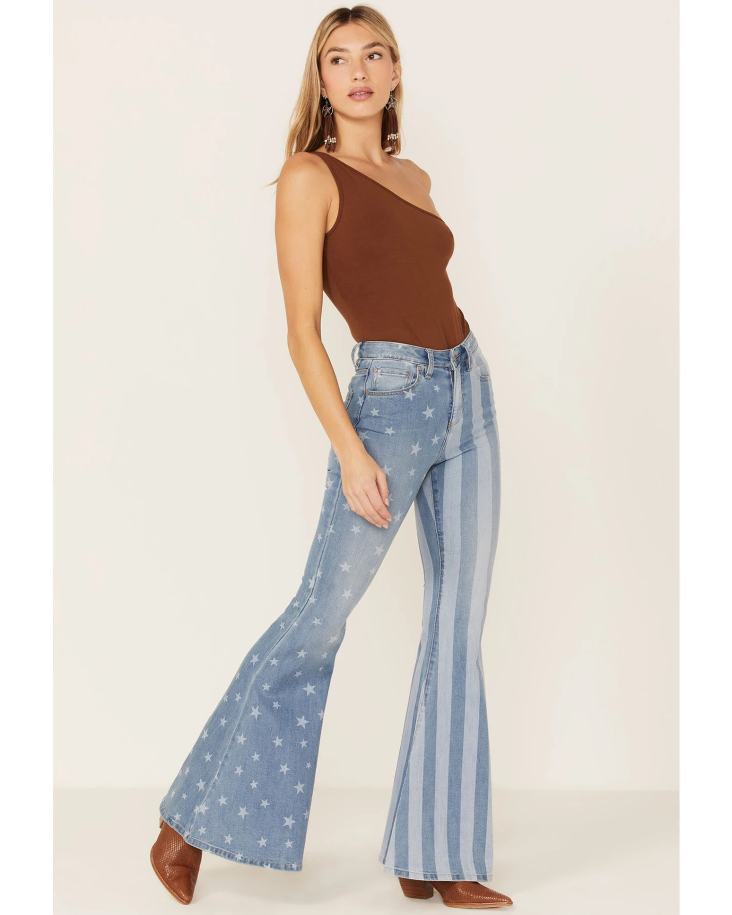 Shyanne Women's Stars & Stripes Print High Rise Super Flare Jeans - Image 3