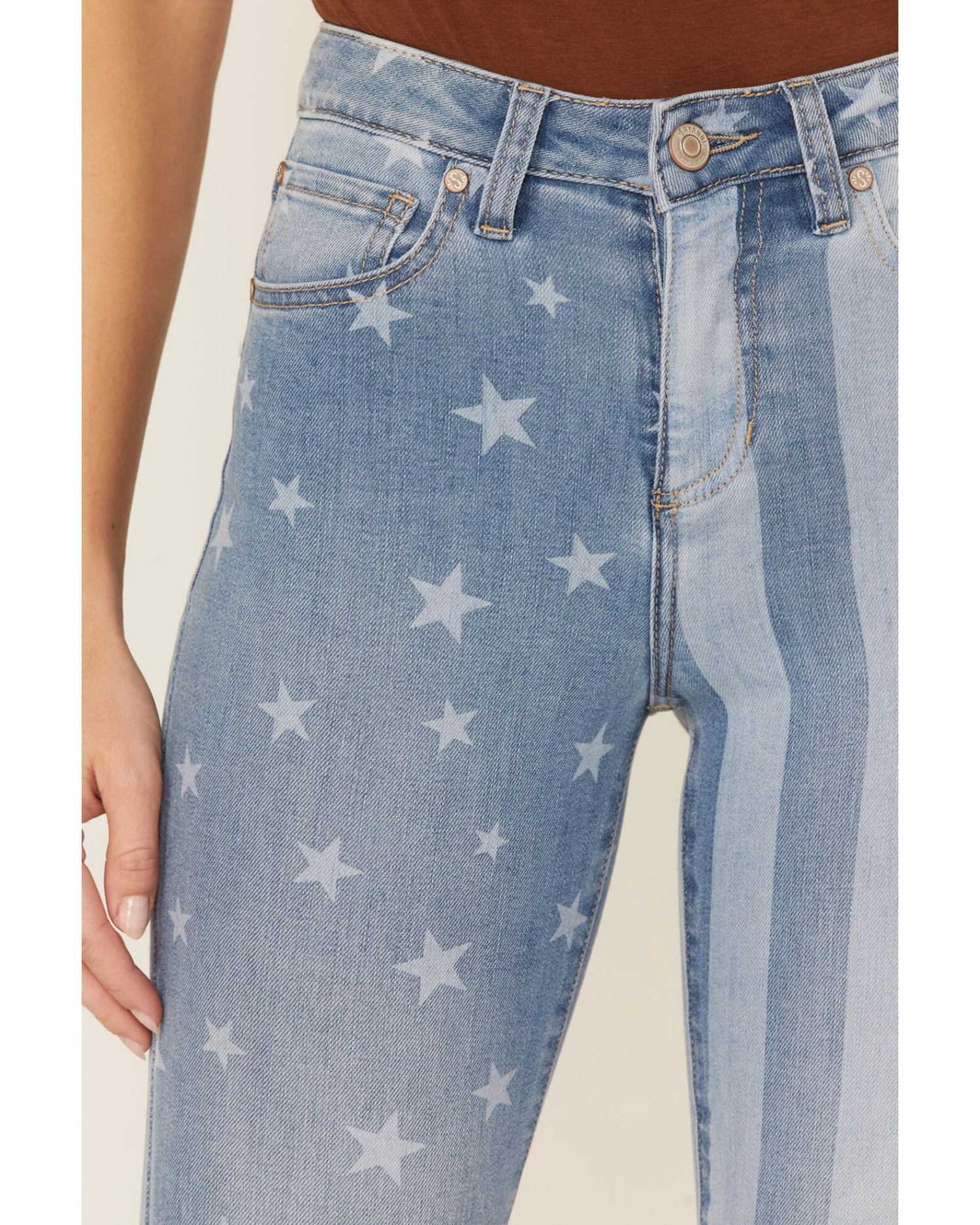 Shyanne Women's Stars & Stripes Print High Rise Super Flare Jeans - Image 4
