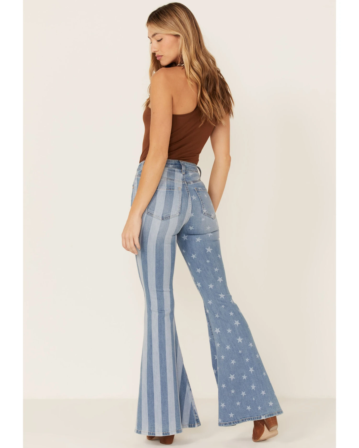 Shyanne Women's Stars & Stripes Print High Rise Super Flare Jeans - Image 2