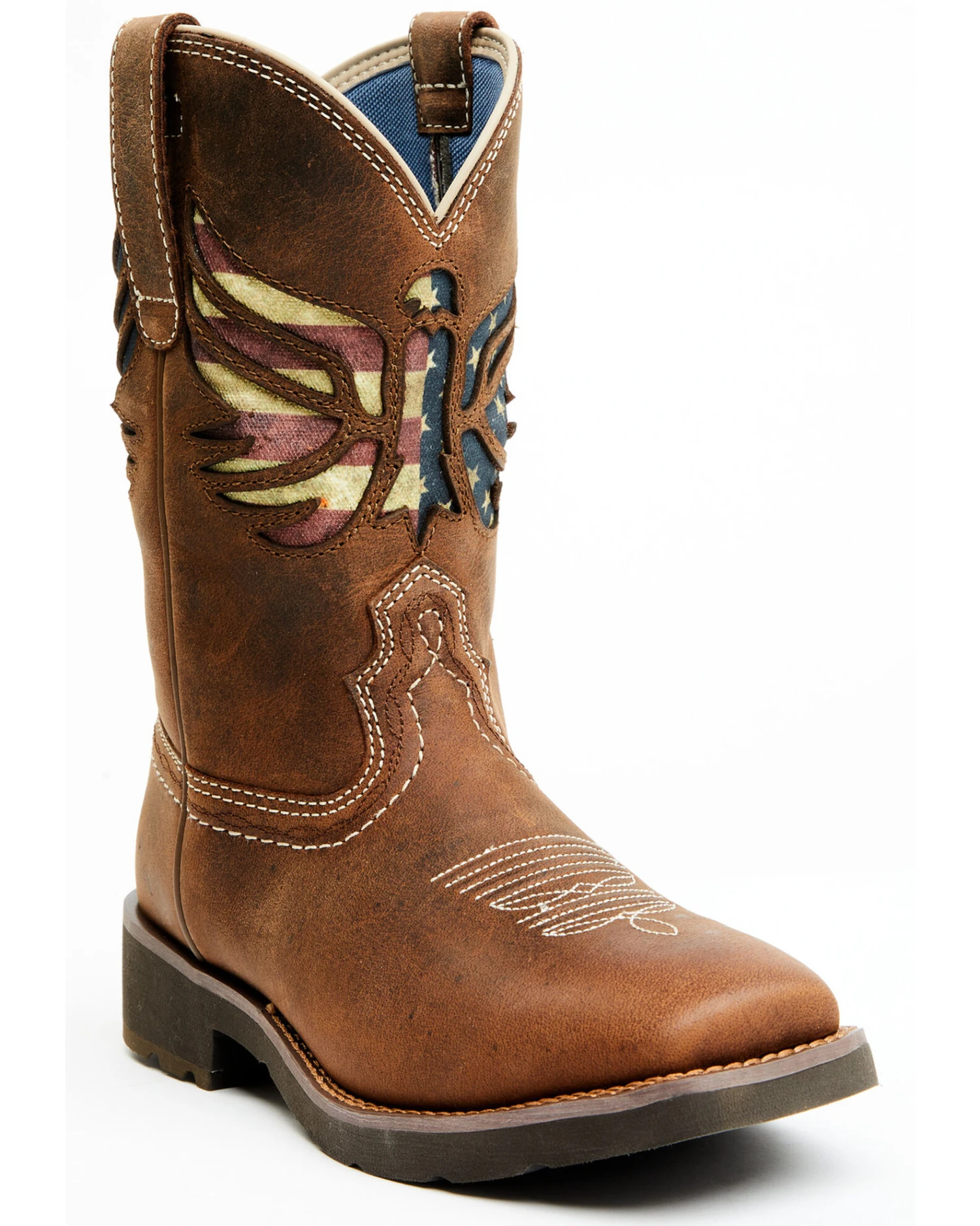 RANK 45 Women's Inspired Stars And Stripes Inlay Shaft Performance Leather Western Boots - Broad Square Toe - Image 3