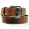 Heritage Leather Men's Brown Vintage Etched Buckle Leather Belt
