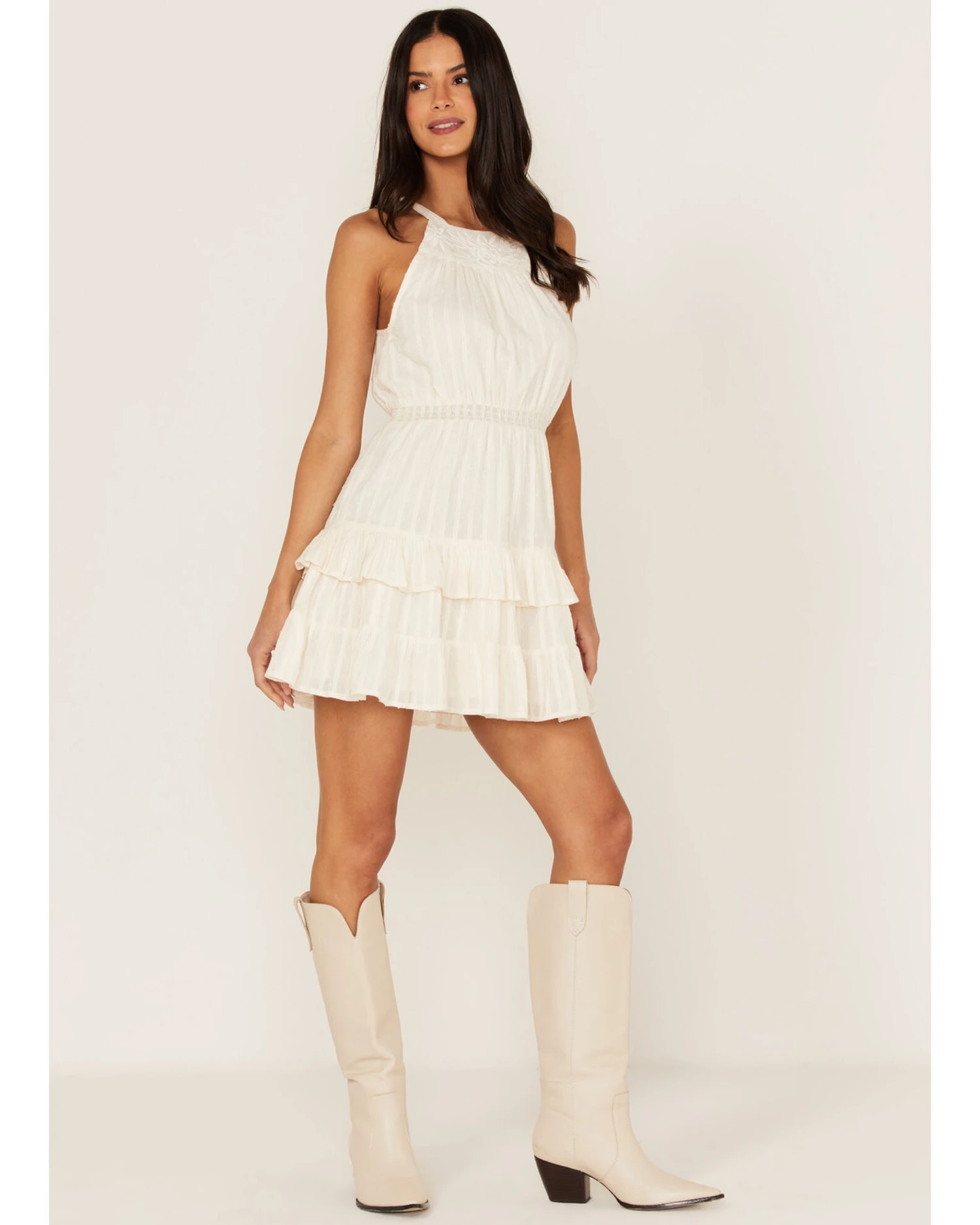 Shyanne Women's Swiss Dot Embroidered Halter Neck Dress - Image 3