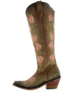 Botas Caborca For Liberty Black Women's Garden Embroidered Floral Western Tall Boots - Snip Toe