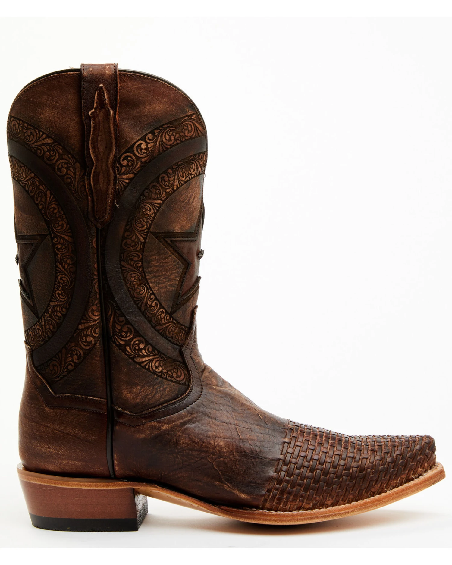 Dan Post Men's Embossed Star & Studded Basketweave Western Leather Boots - Snip Toe - Image 7