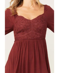 Shyanne Women's Embroidered Mesh Dot Poet Sleeve Midi Dress