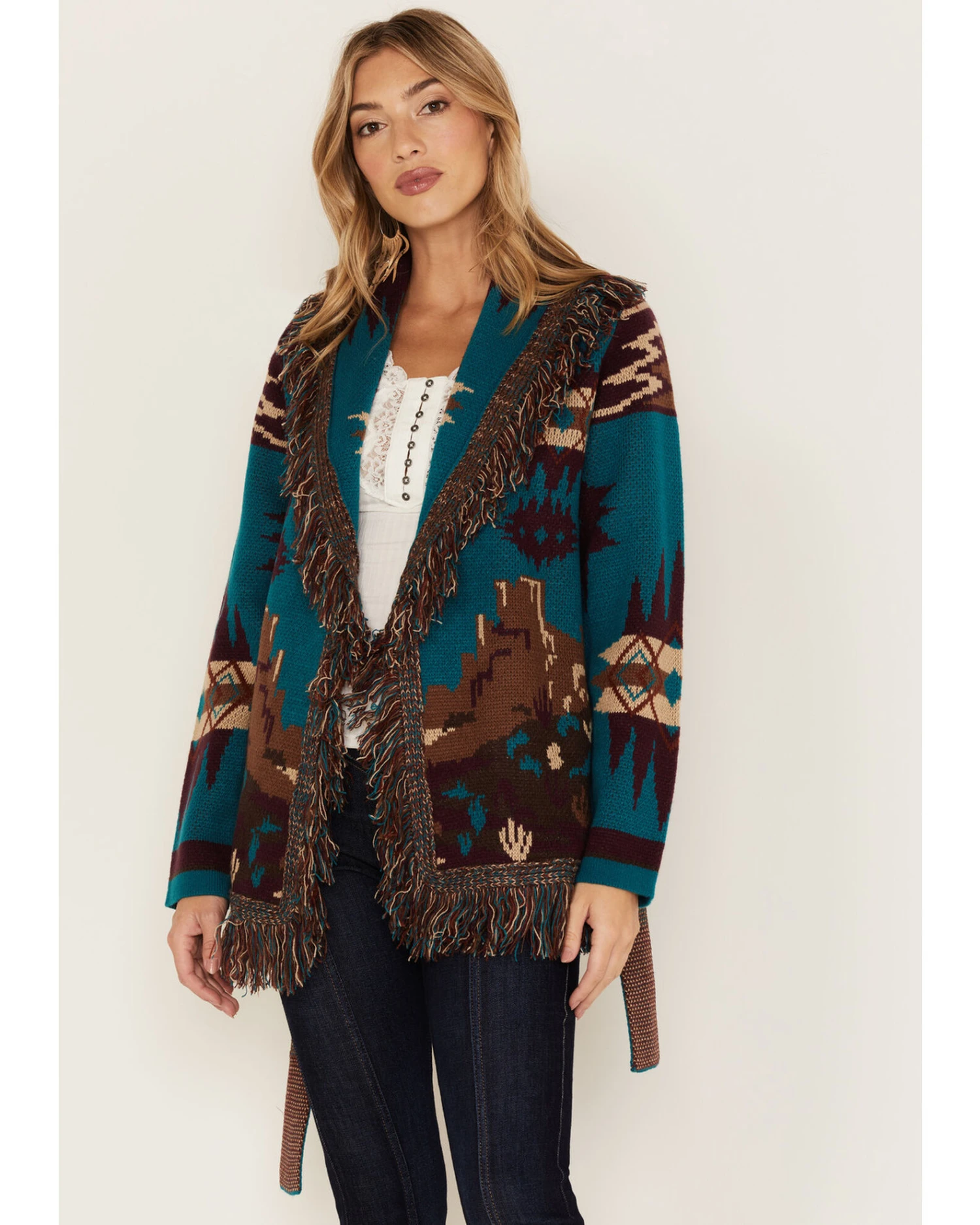 Idyllwind Women's River Run Southwestern Print Belted Cardigan - Image 3
