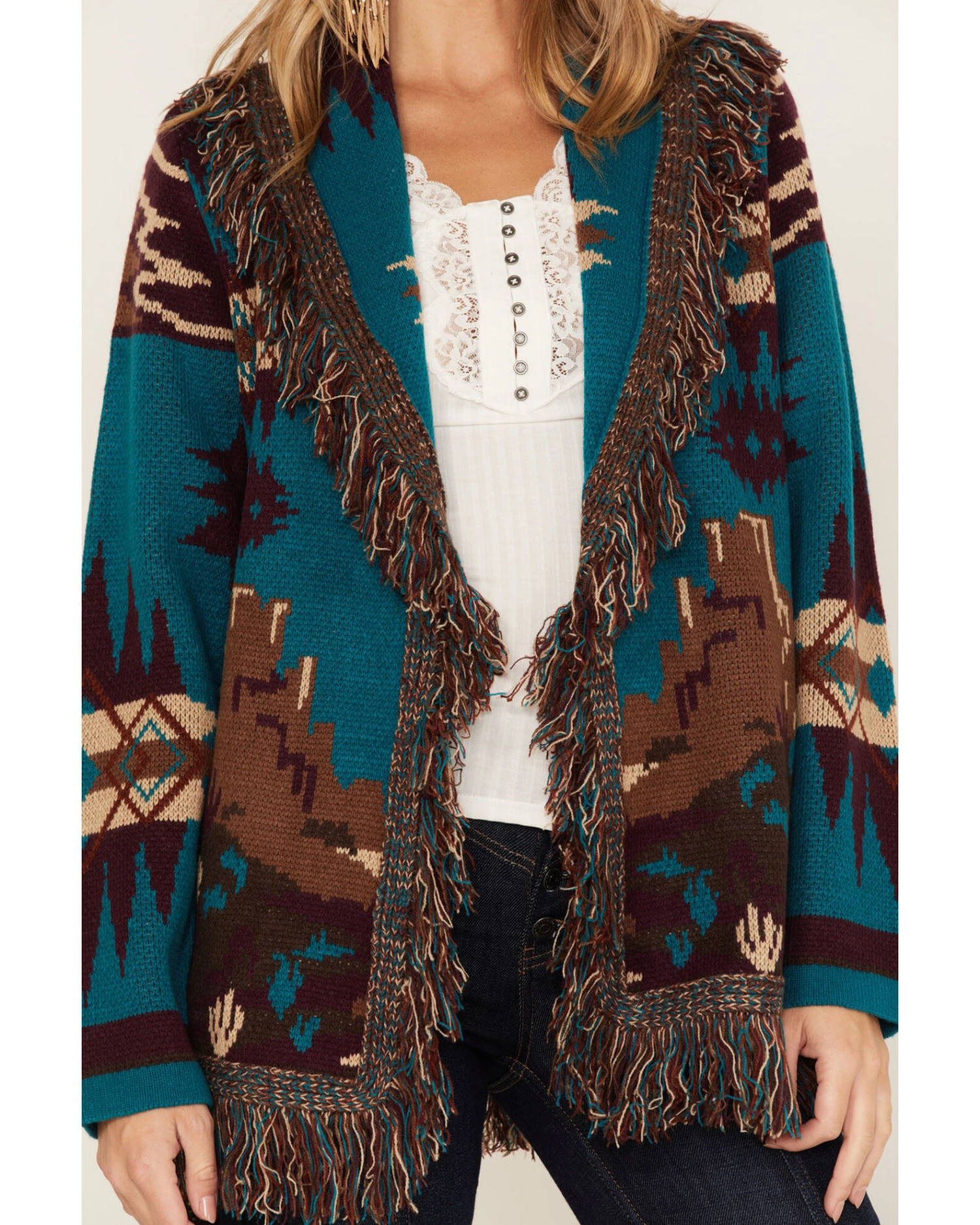Idyllwind Women's River Run Southwestern Print Belted Cardigan - Image 4