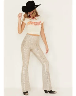 Show Me Your Mumu Women's Sequins Mercury Bell Bottom Pants