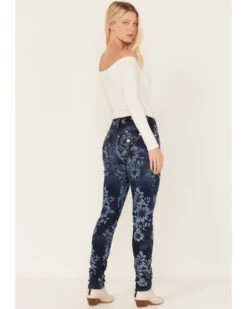 Miss Me Women's Floral Print Dark Wash Mid Rise Stretch Skinny Jeans