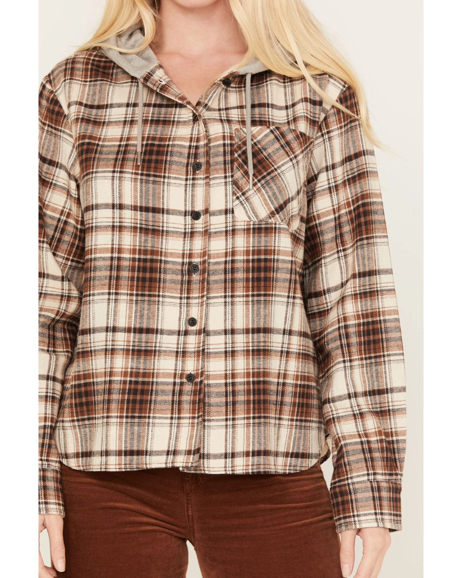 Cleo + Wolf Women's Tau Plaid Print Hooded Flannel Long Sleeve Shirt - Image 3