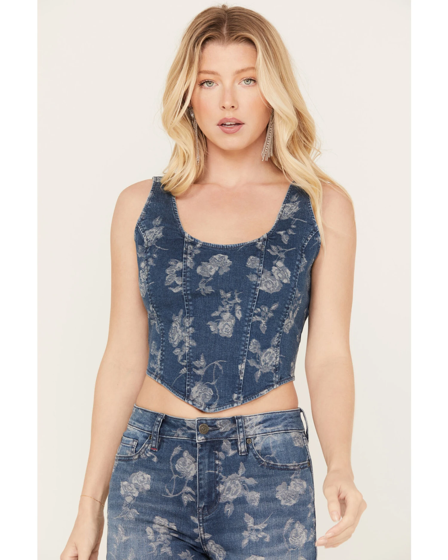 Idyllwind Women's Floral Drive Jacquard Denim Corset Top - Image 3