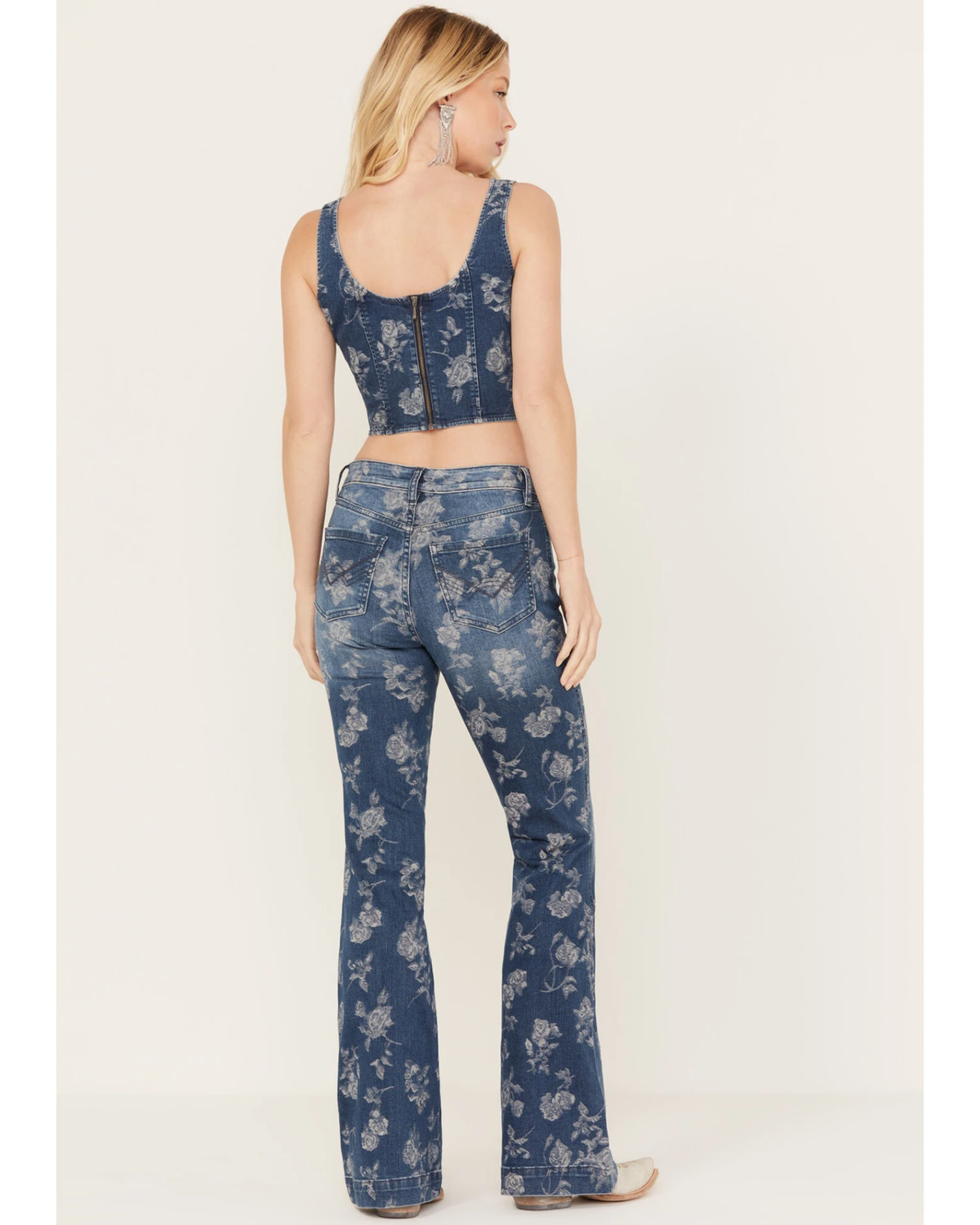 Idyllwind Women's Floral Drive Jacquard Denim Corset Top - Image 2