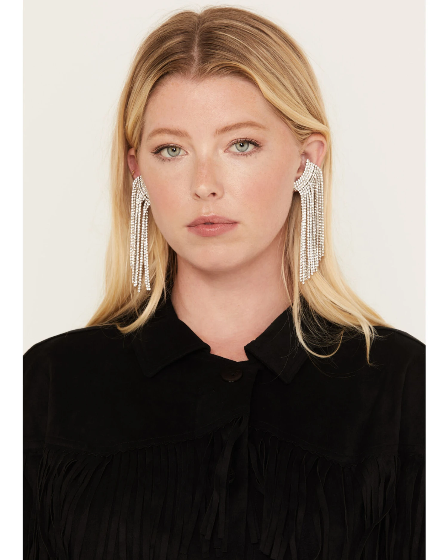 Wonderwest Women's Rhinestone Fringe Ear Crawler Earrings - Image 3