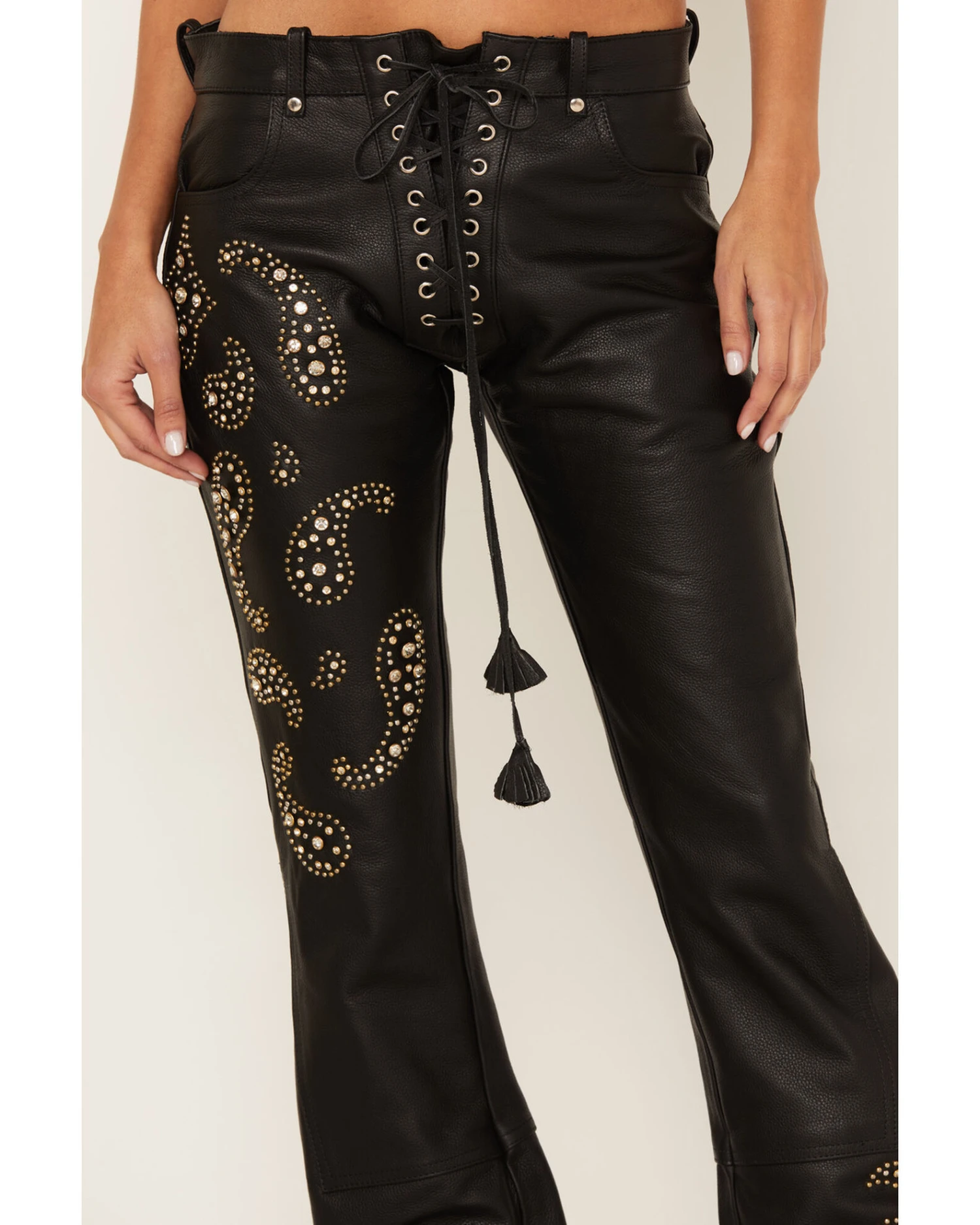 Boot Barn X Understated Leather Women's Rhinestone Studded Lace-Up Flare Leather Pants - Image 4