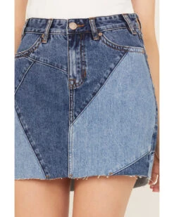 Rock & Roll Denim Medium Wash Patch Denim Skirt