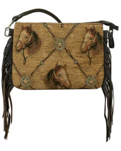 American West Women's Horse Tapestry Fringe Crossbody Bag