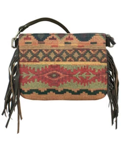 American West Women's Southwestern Tapestry Fringe Crossbody Bag