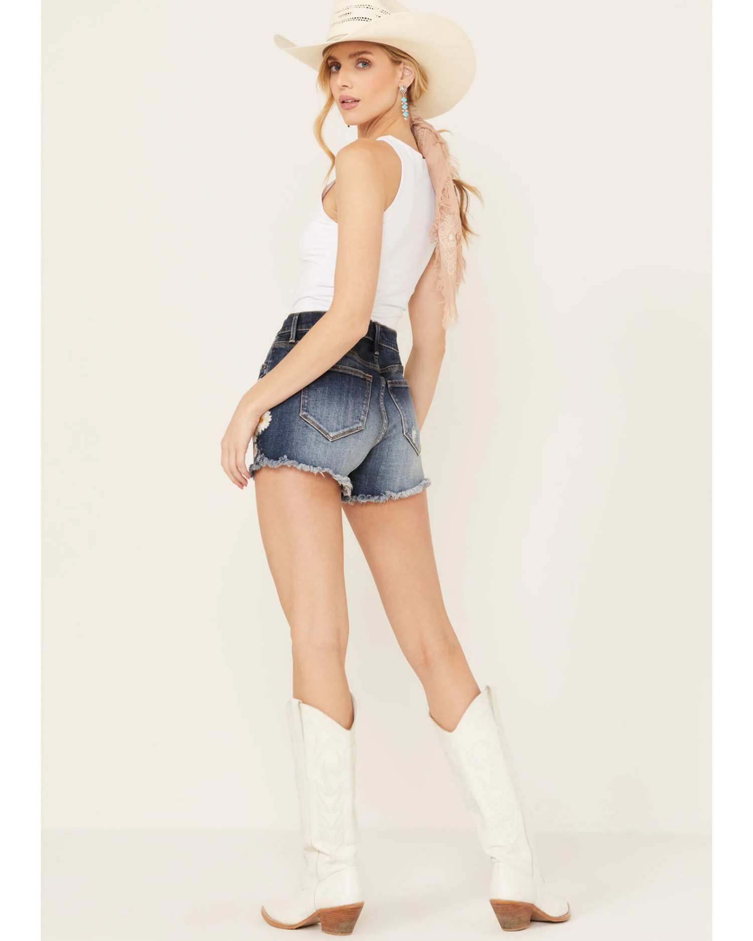 Driftwood Women's Daisy Daydream Dark Wash High Rise Goldie Frayed Shorts - Image 2