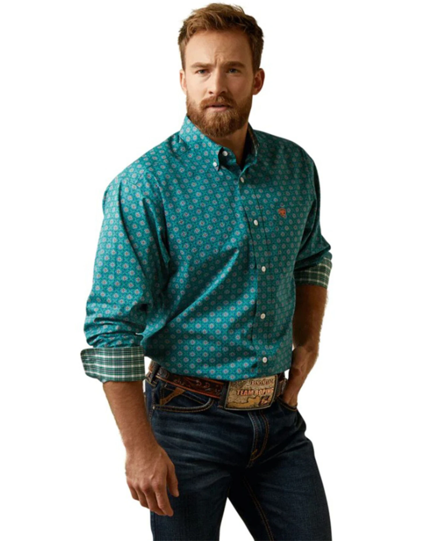 Ariat Men's Wrinkle Free Fuller Mosaic Print Classic Fit Long Sleeve Button-Down Western Shirt - Image 4