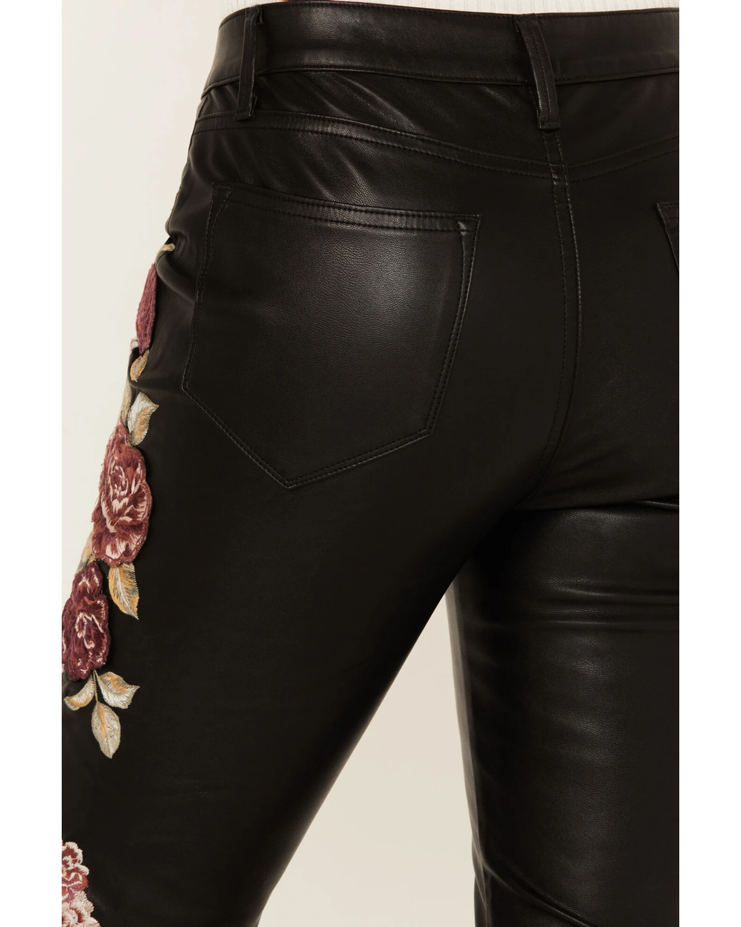 Driftwood Women's High Rise Vegan Leather Fallen Roses Flare Pants - Image 2