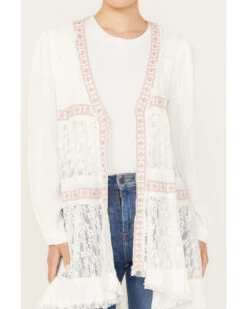 POL Women's Tiered Ditsy Print Long Sleeve Kimono