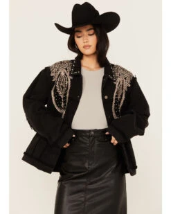 POL Women's Embroidered Denim Jacket