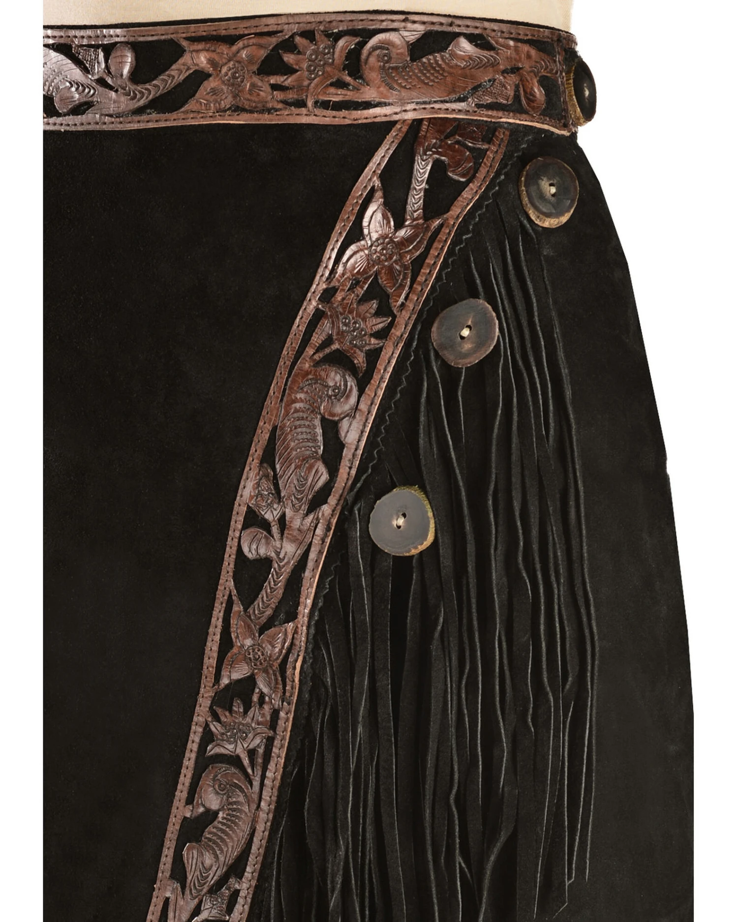 Kobler Leather Women's Tooled Leather & Fringe Sedona Suede Skirt - Image 3