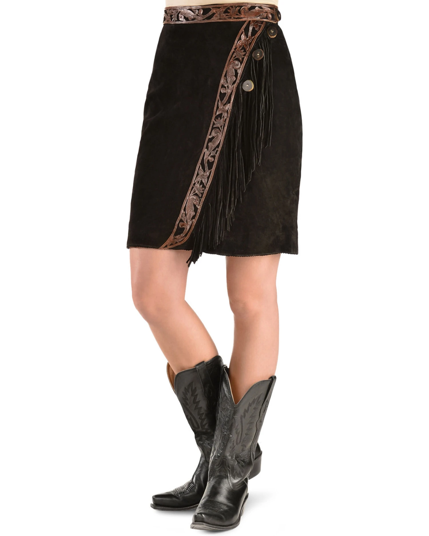 Kobler Leather Women's Tooled Leather & Fringe Sedona Suede Skirt