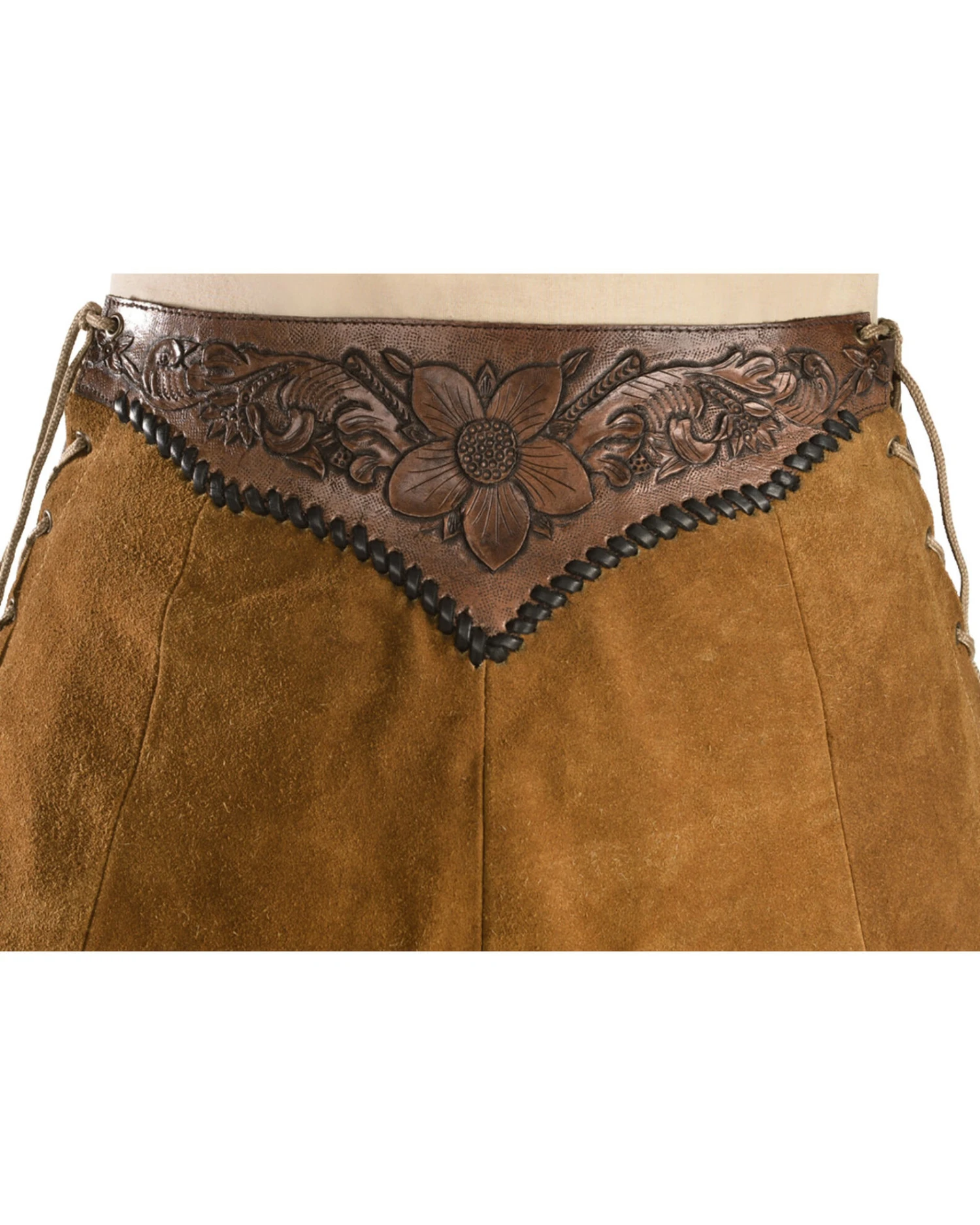 Kobler Leather Women's Choctaw Tooled Leather Lace-Up Suede Skirt - Image 2